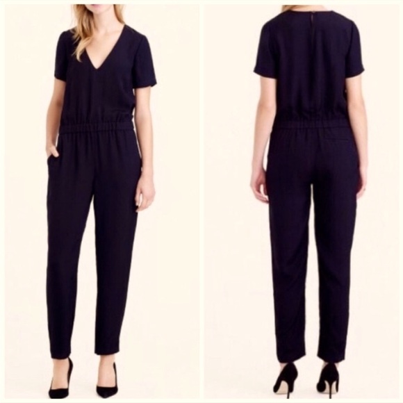 J.Crew Collection Black Short Sleeve blouson-style waist Keyhole Jumpsuit Size 2 - Picture 2 of 12
